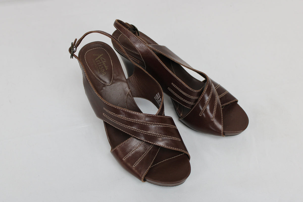 Clarks Artisan Collection Open Toe Heels, Brown, Women’s 8
