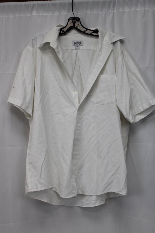 Arrow Dover Short Sleeve Button Up Shirt, White, Men’s 17 1/2