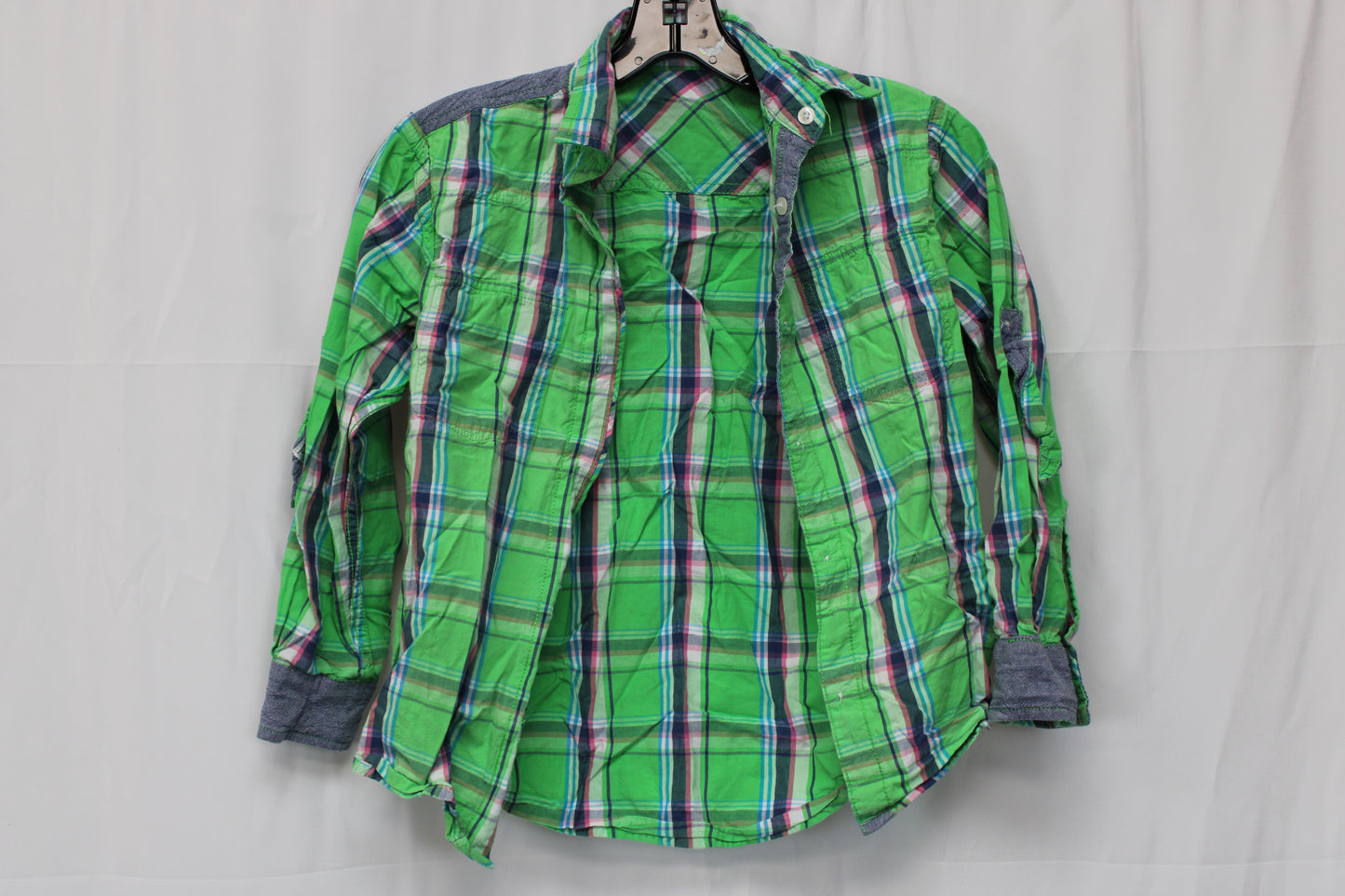 PD&C Long Sleeve Plaid Shirt, Green, Youth L