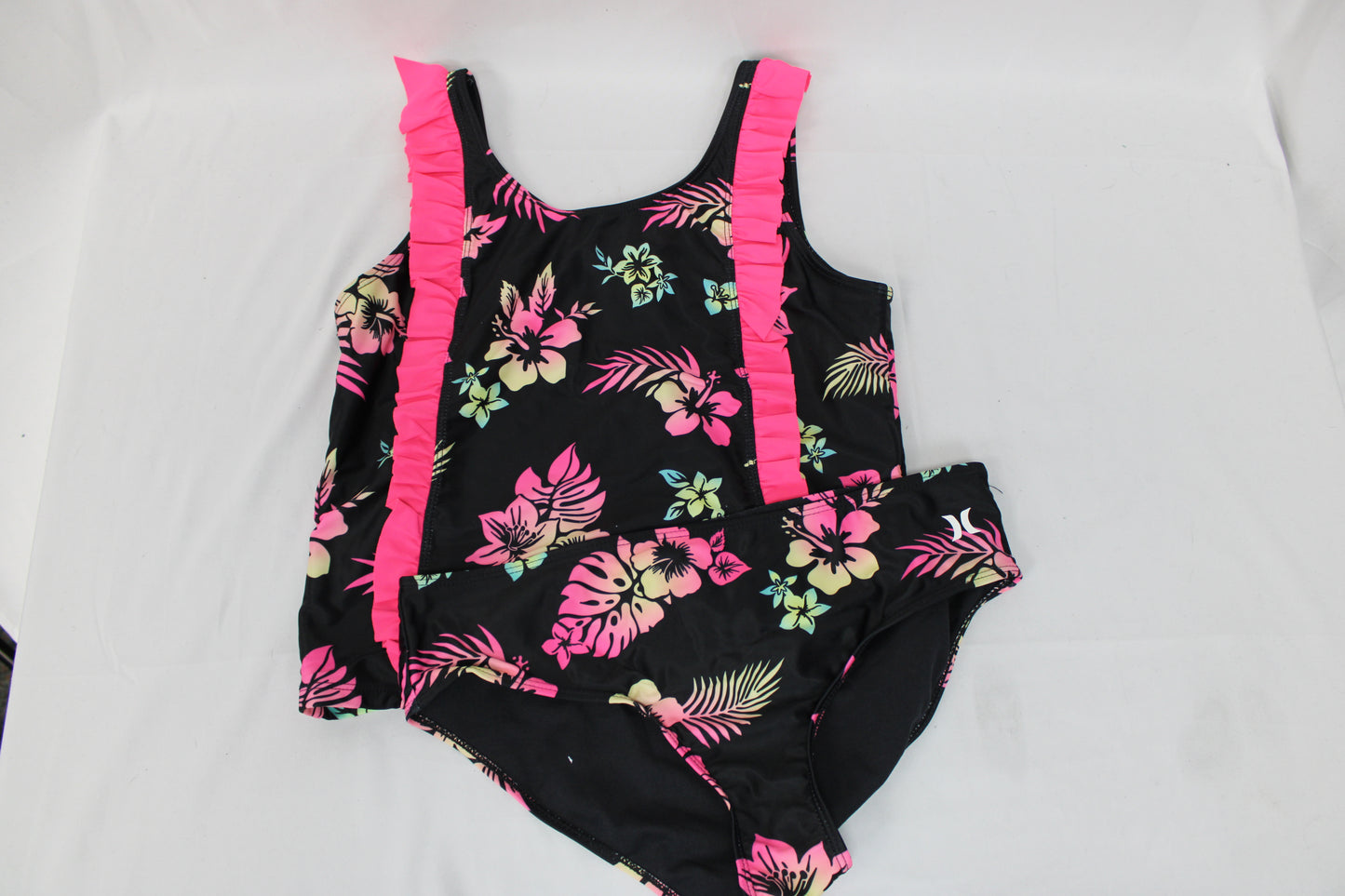 Hurley Tropical Two Piece Swimsuit, Black/Pink, Youth XL