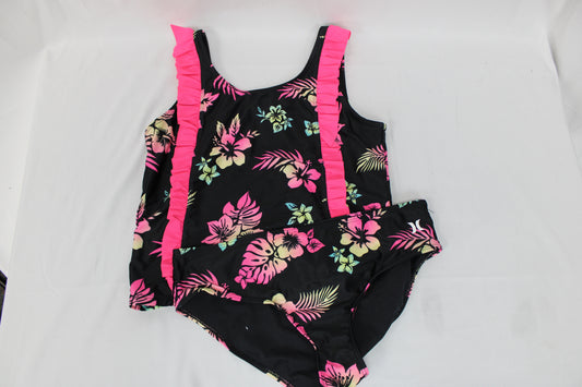 Hurley Tropical Two Piece Swimsuit, Black/Pink, Youth XL