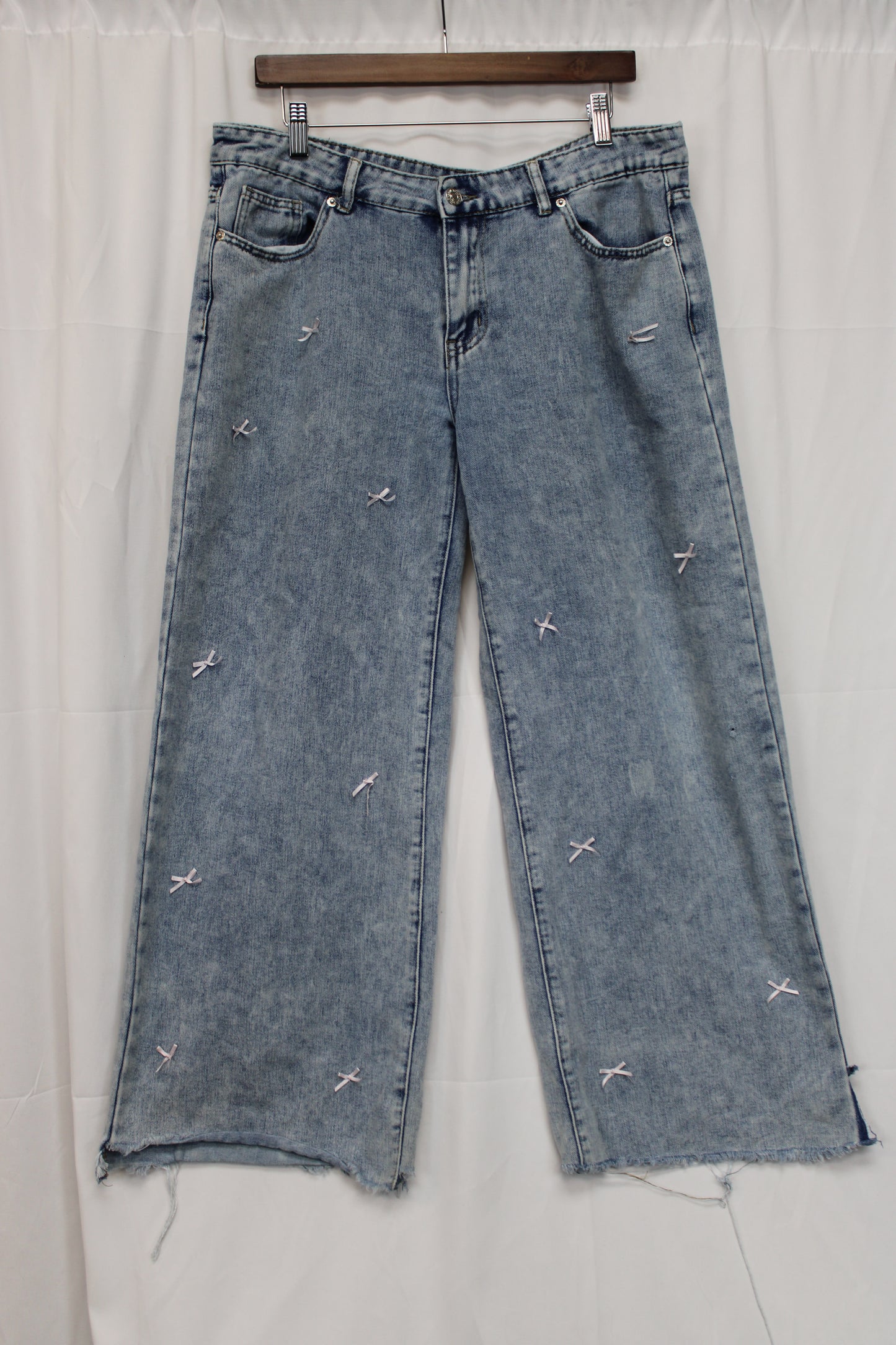 LOVE SOHO Wide Leg Pink Bow Denim Pants, Women’s 13