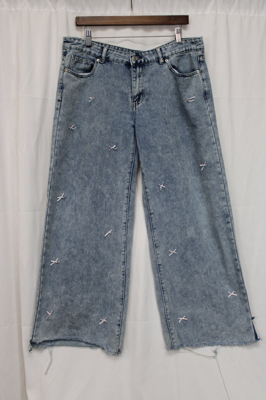 LOVE SOHO Wide Leg Pink Bow Denim Pants, Women’s 13