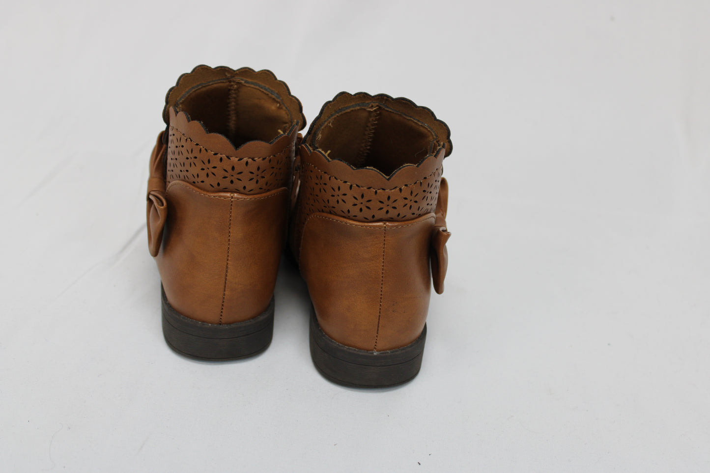 Girls Faux Leather Ankle Boots, Brown, 1