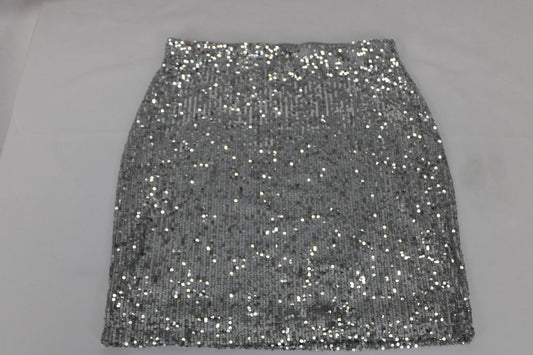 Cable & Gauge Sequin Skirt, Silver, Women’s M
