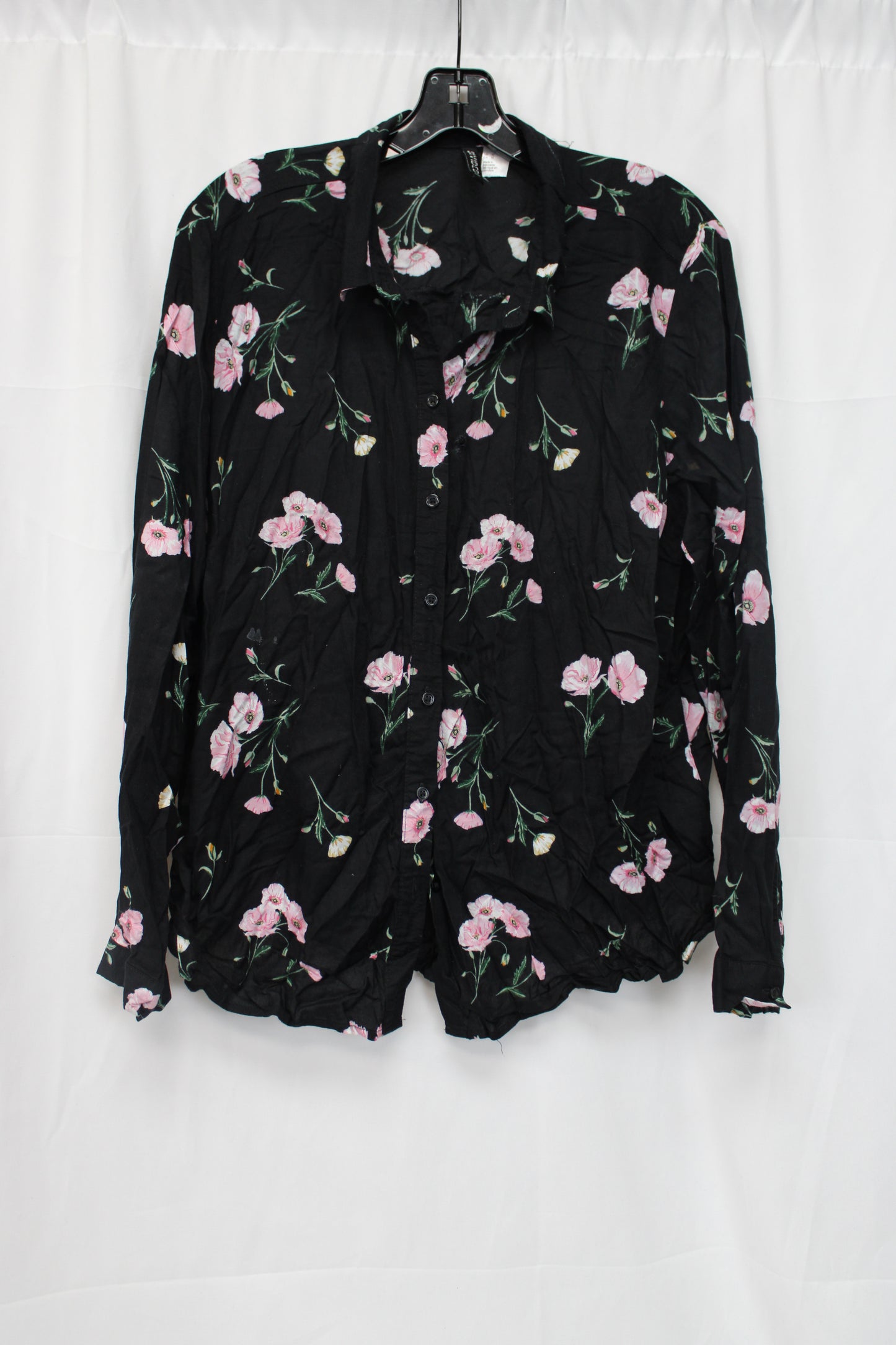DVIDED Long Sleeve Floral Button Up Shirt, Black, Women’s L(12)