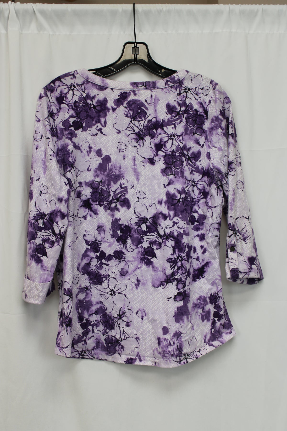 Studio Works Floral Print Quarter Length Sleeve Top, Purple, Women’s M