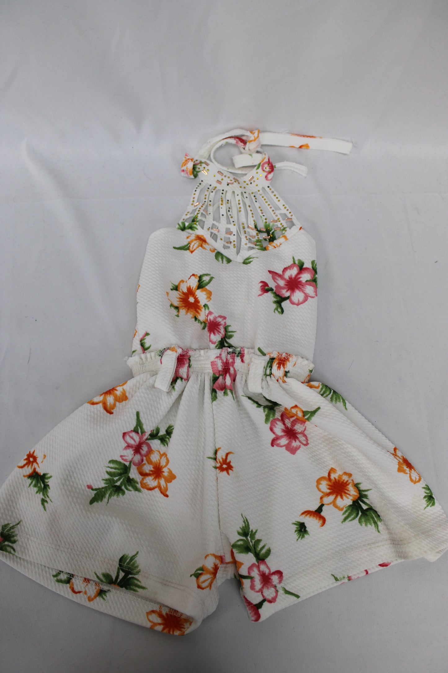 Floral Halter Top Romper, White, 1T