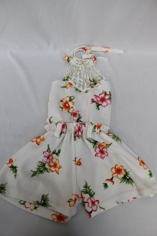 Floral Halter Top Romper, White, 1T