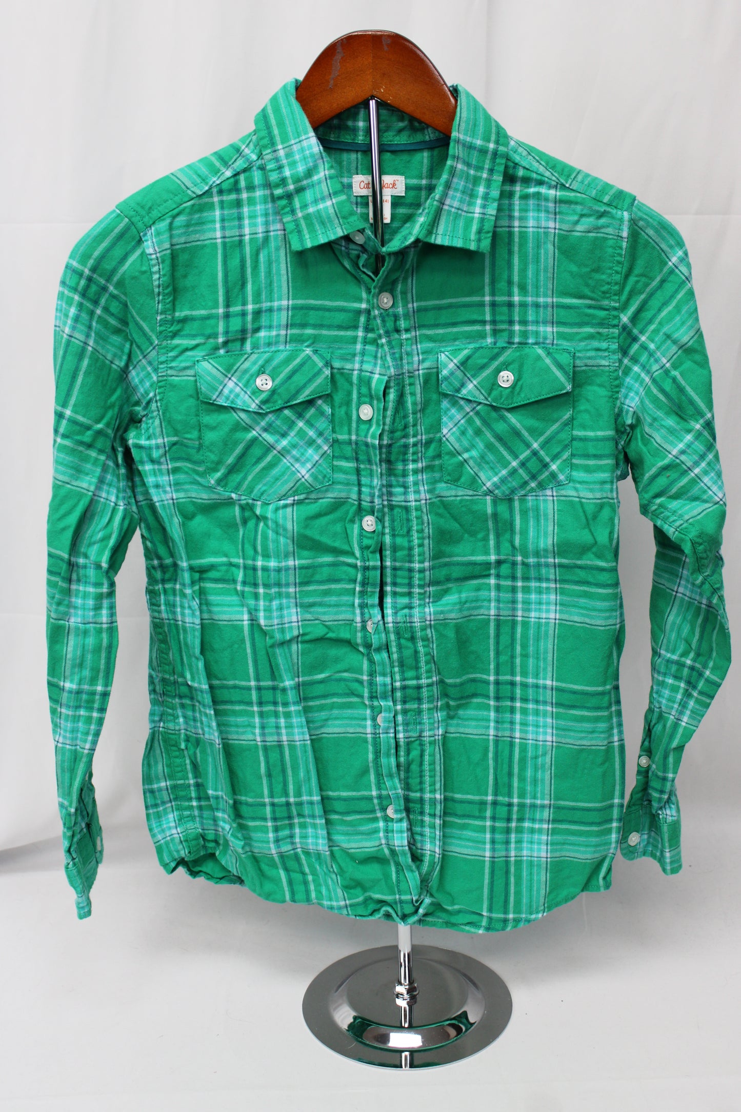 Cat & Jack Long Sleeve Flannel, Green, Youth L