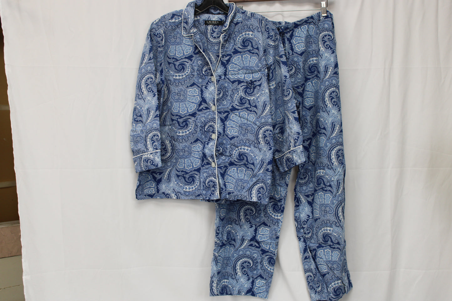Ralph Lauren Long Sleeve Pajama Set, Blue, Women’s L