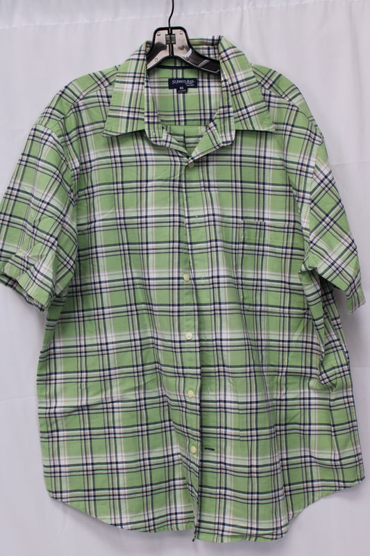 St. John’s Bay Short Sleeve Plaid Button Up Shirt, Green, Men’s XL
