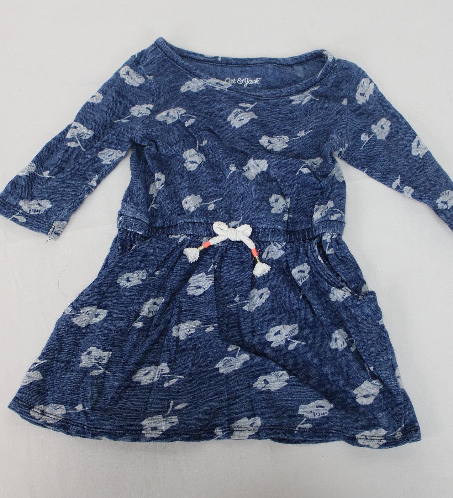 Cat & Jack Floral Long Sleeve Dress, Blue, Girls 2T