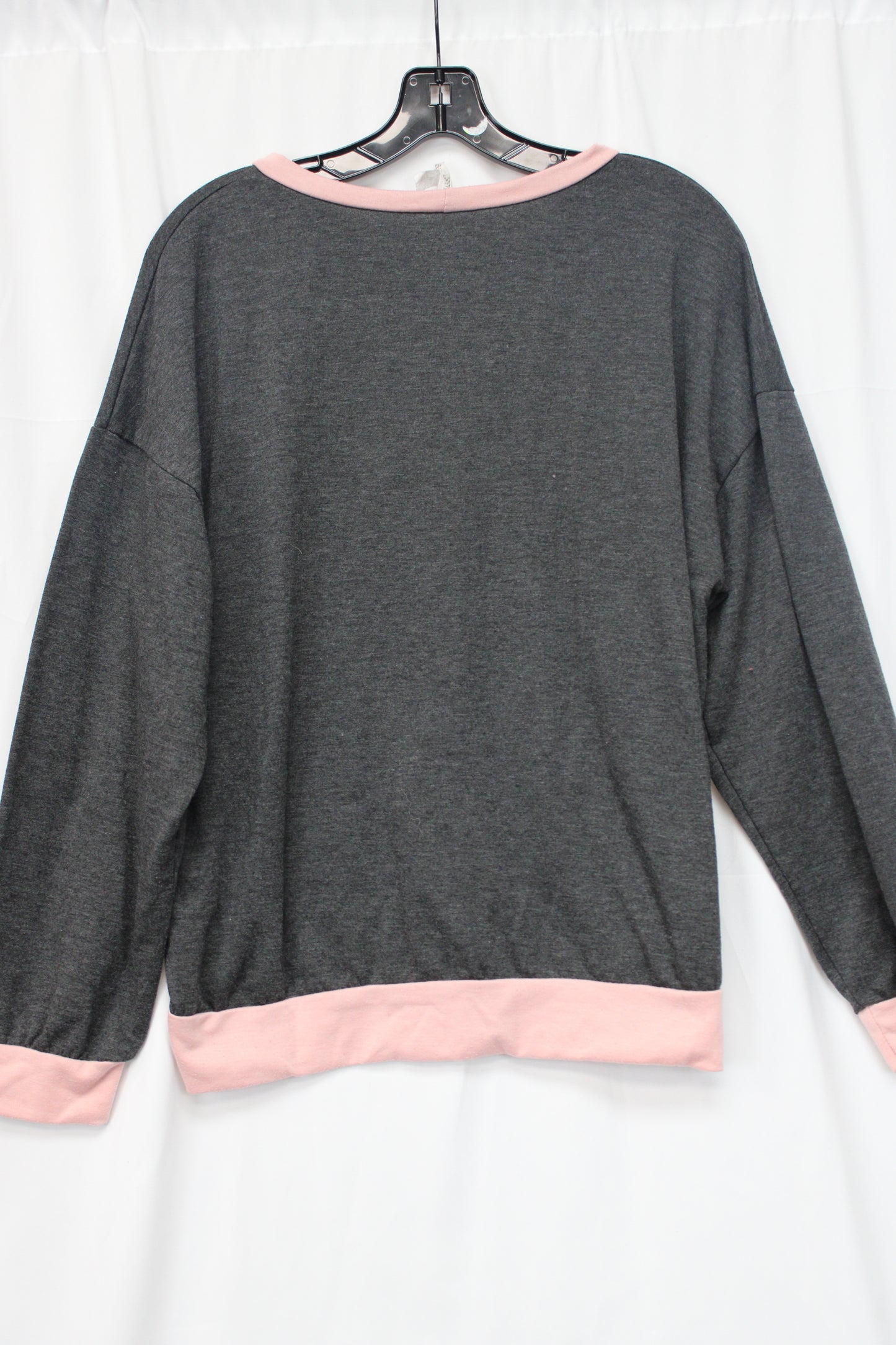 Women’s Long Sleeve Pajama Top, Gray/Pink, Women’s L