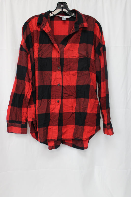 Old Navy The Boyfriend Shirt, Red/Black, Women’s L