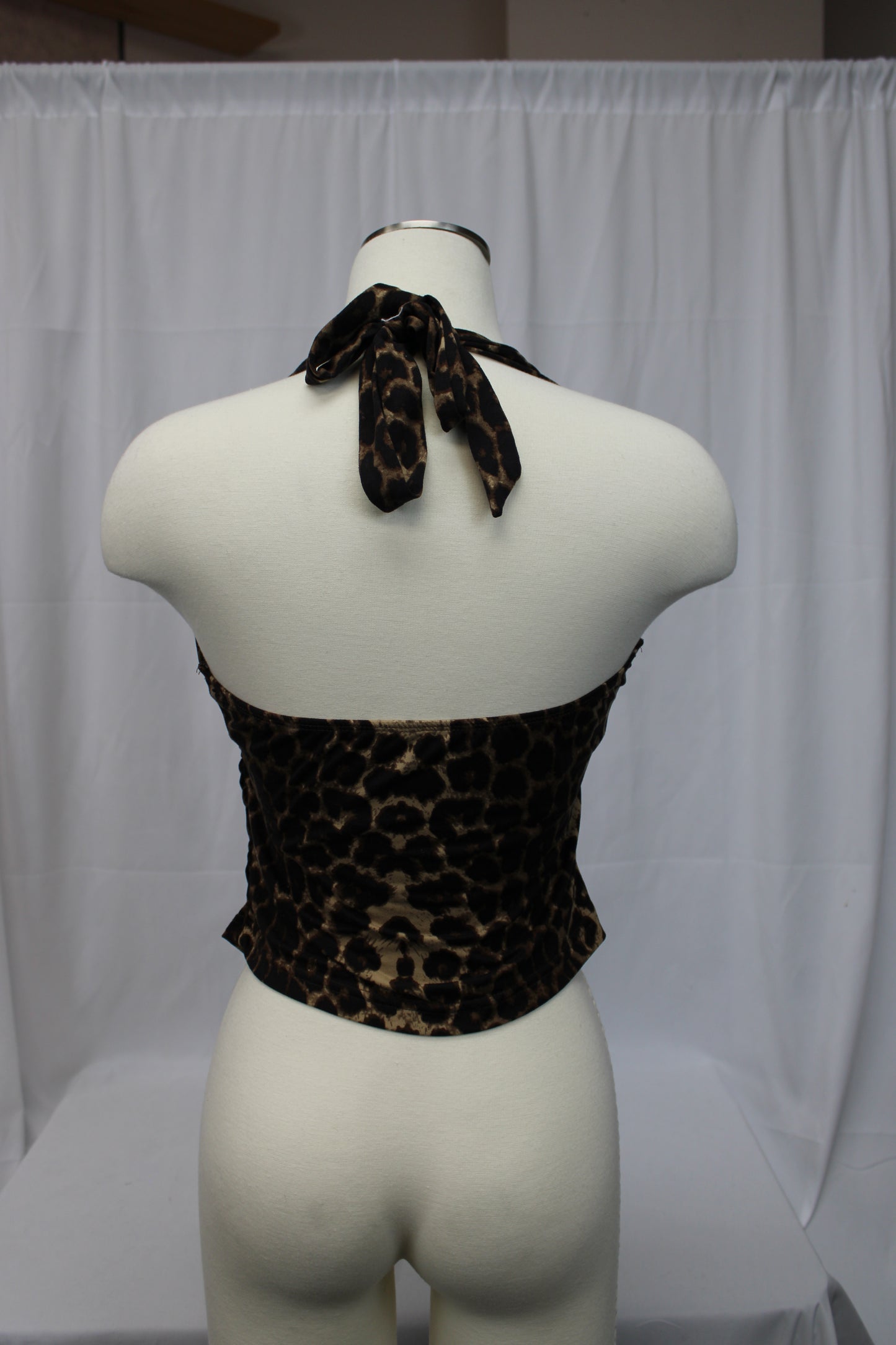 Women’s Cheetah Print Halter Tie Top, Brown, S