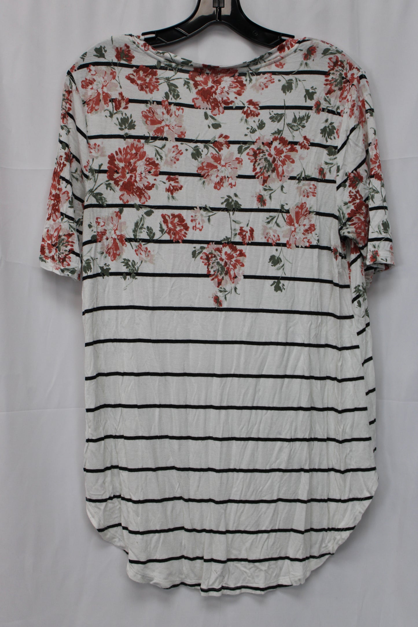 Maurices 24/7 Floral Striped Short Sleeve T-Shirt, White, Women’s L