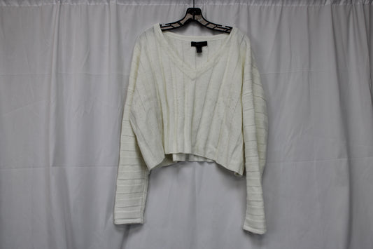Forever21 Long Sleeve V-Neck Cropped Sweater, White, Women’s XXXL
