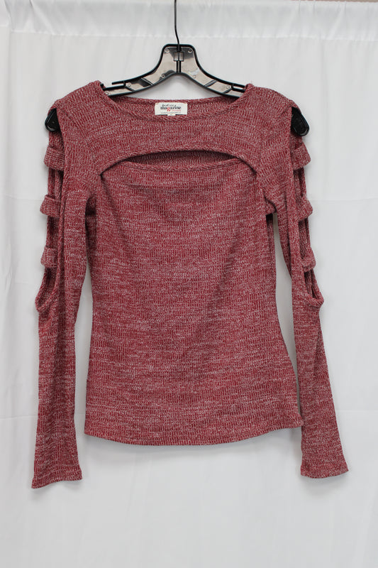 Fashion Magazine Exclusive Long Sleeve Cutout Top, Red, S