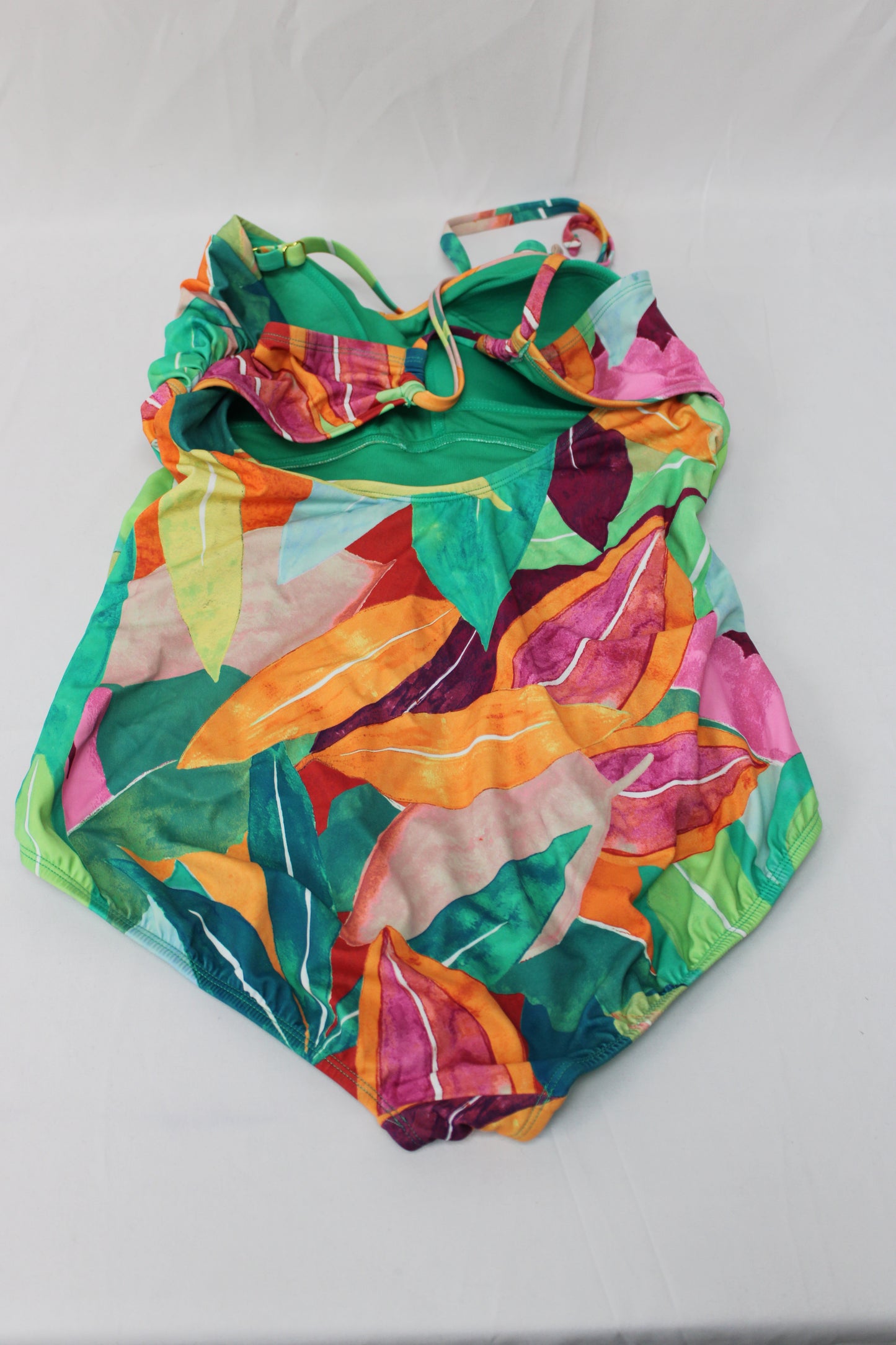 Time & Tru Tropical Halter One Piece Swimsuit, Women’s XL