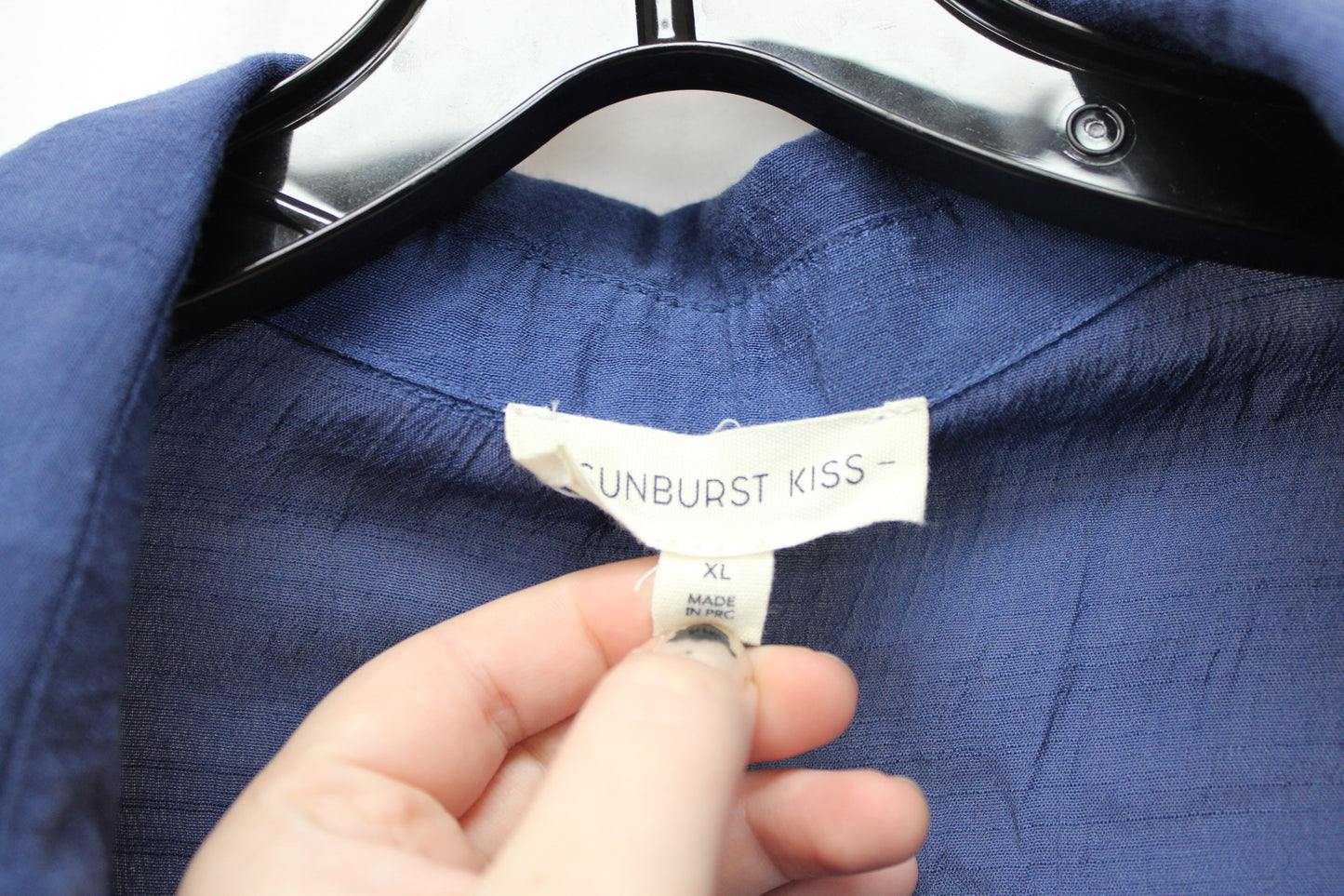 Sunburst Kiss Long Sleeve Button Up Blouse, Navy, Women’s XL