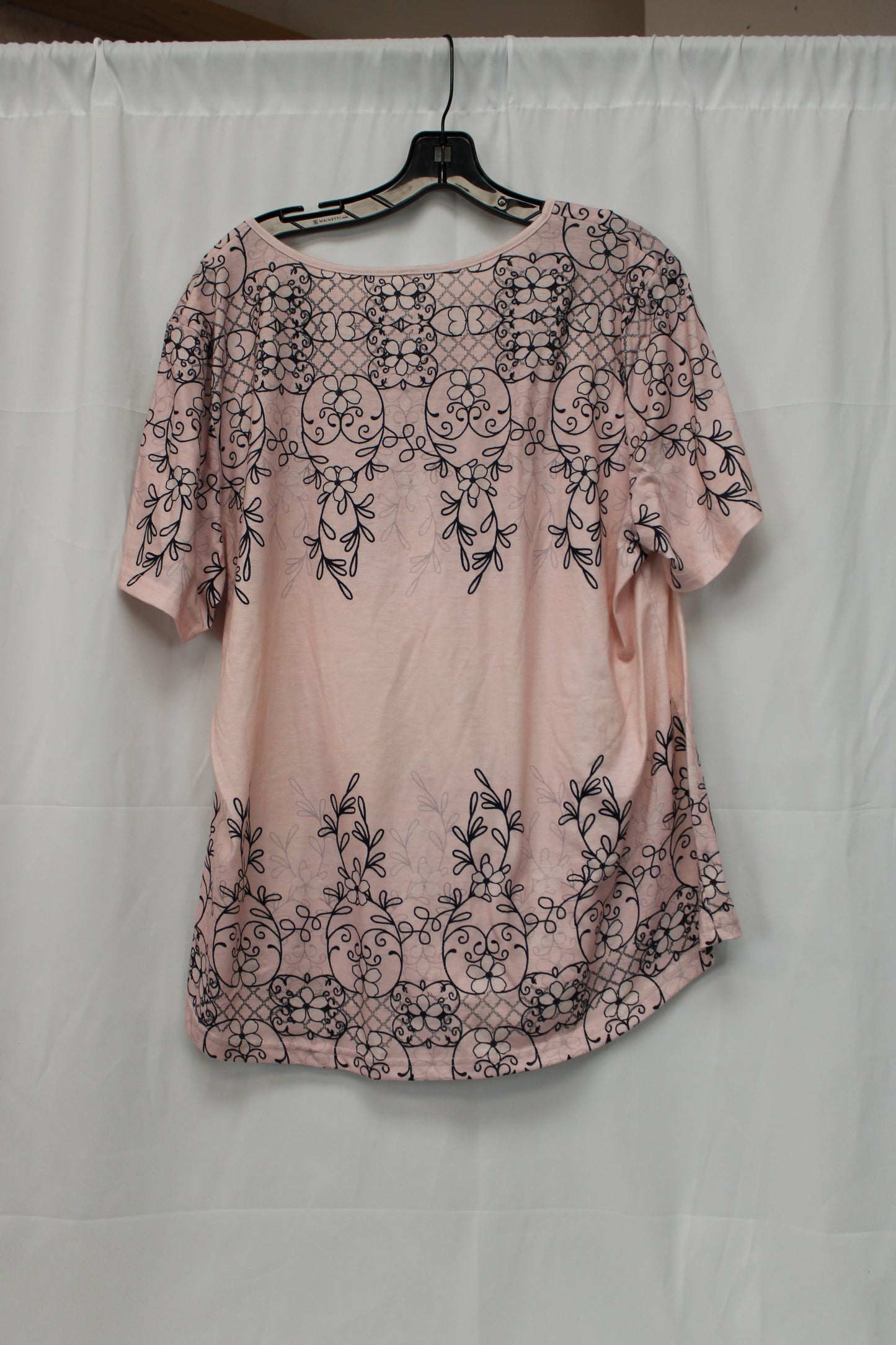 Women’s Short Sleeve Patterned Blouse, Pink, Women’s XXL