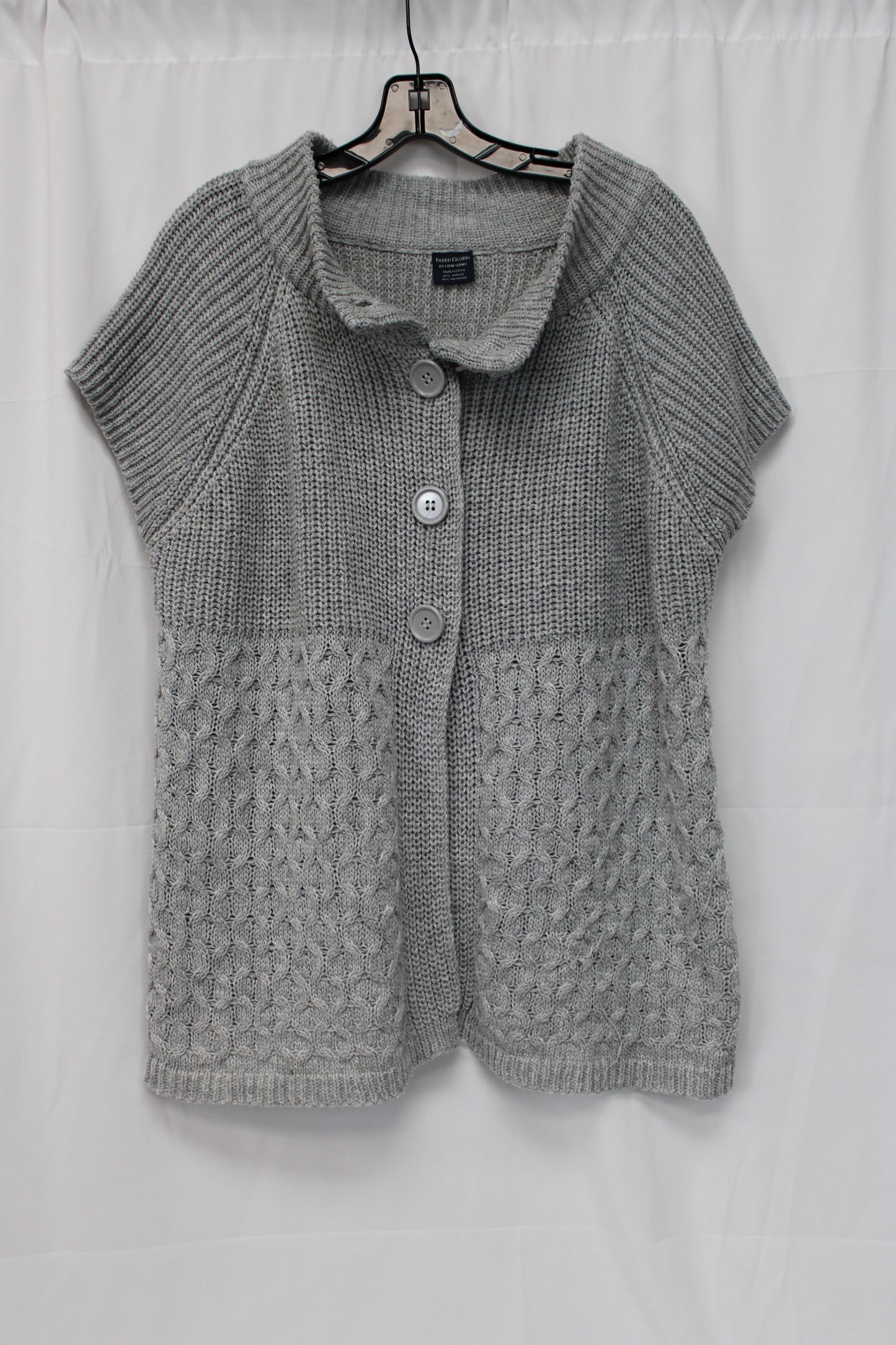 Faded Glory Short Sleeve Button Up Sweater, Gray, Women’s XXL