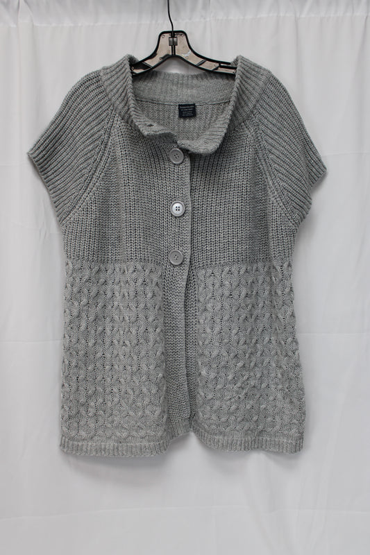 Faded Glory Short Sleeve Button Up Sweater, Gray, Women’s XXL