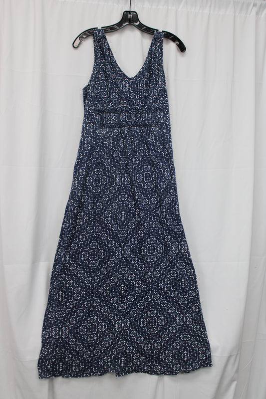 Eddie Bauer Floor Length Tank Top Patterned Dress, Blue, Women’s L
