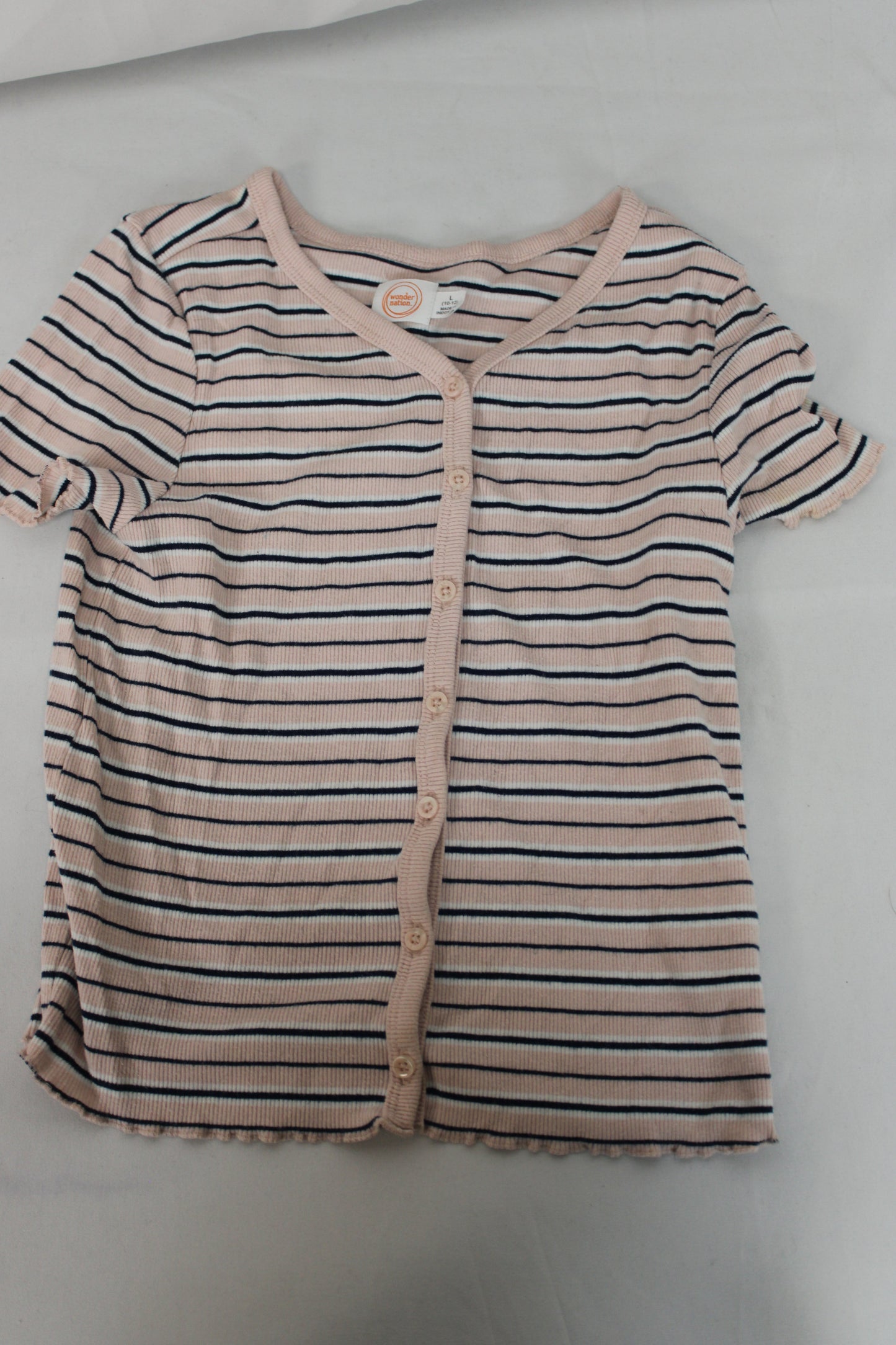 Wonder Nation Striped Button Up T-Shirt, Pink, Girls L