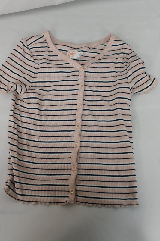 Wonder Nation Striped Button Up T-Shirt, Pink, Girls L