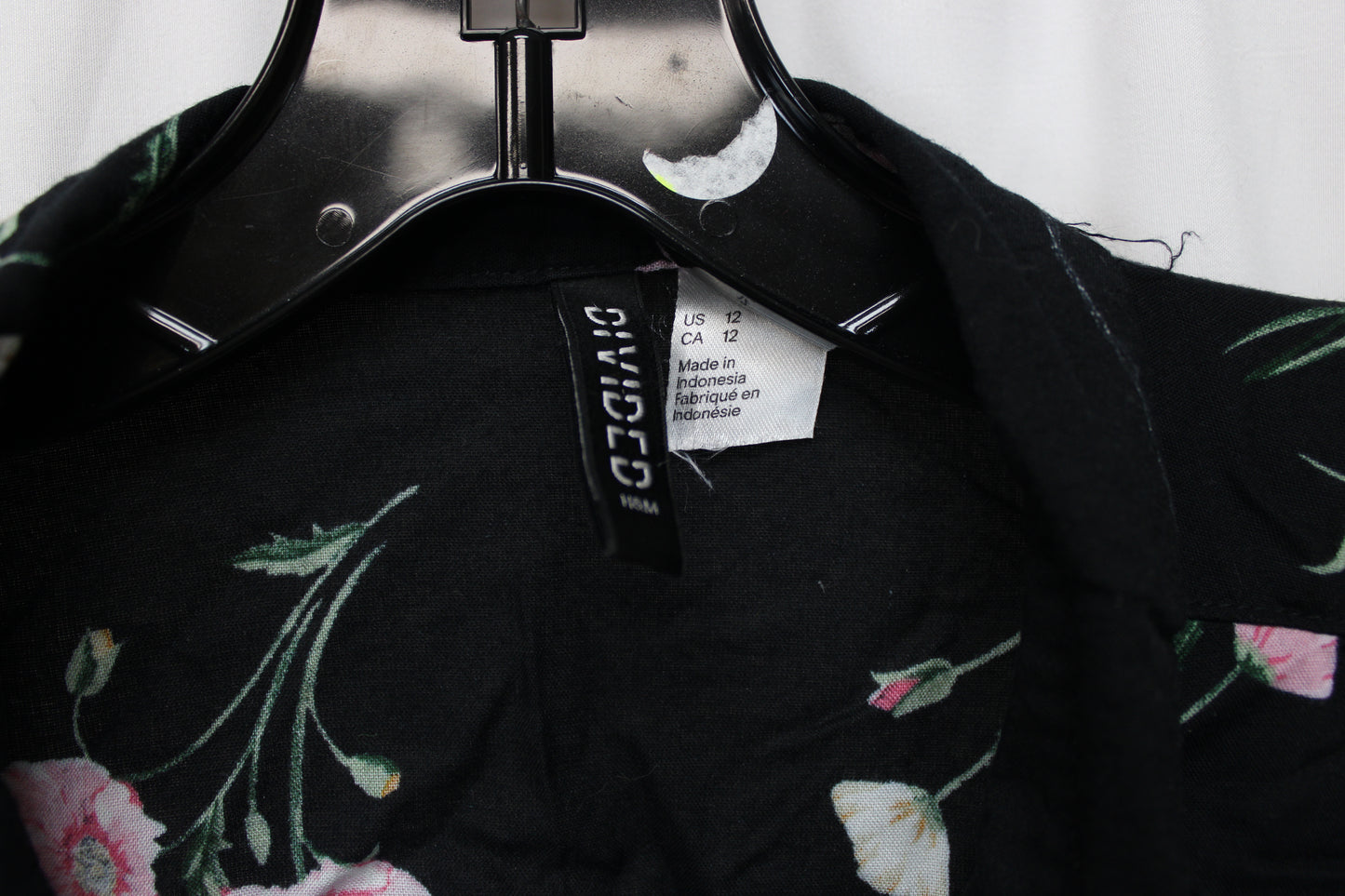 DVIDED Long Sleeve Floral Button Up Shirt, Black, Women’s L(12)