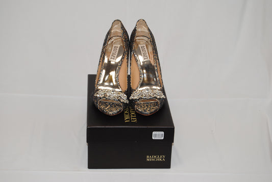 Badgley Mischka Vanetia heel, women's 9, pewter metallic