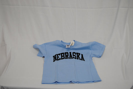 Nebraska letter tee shirt, blue/blk, Youth Small (6/8) (new)