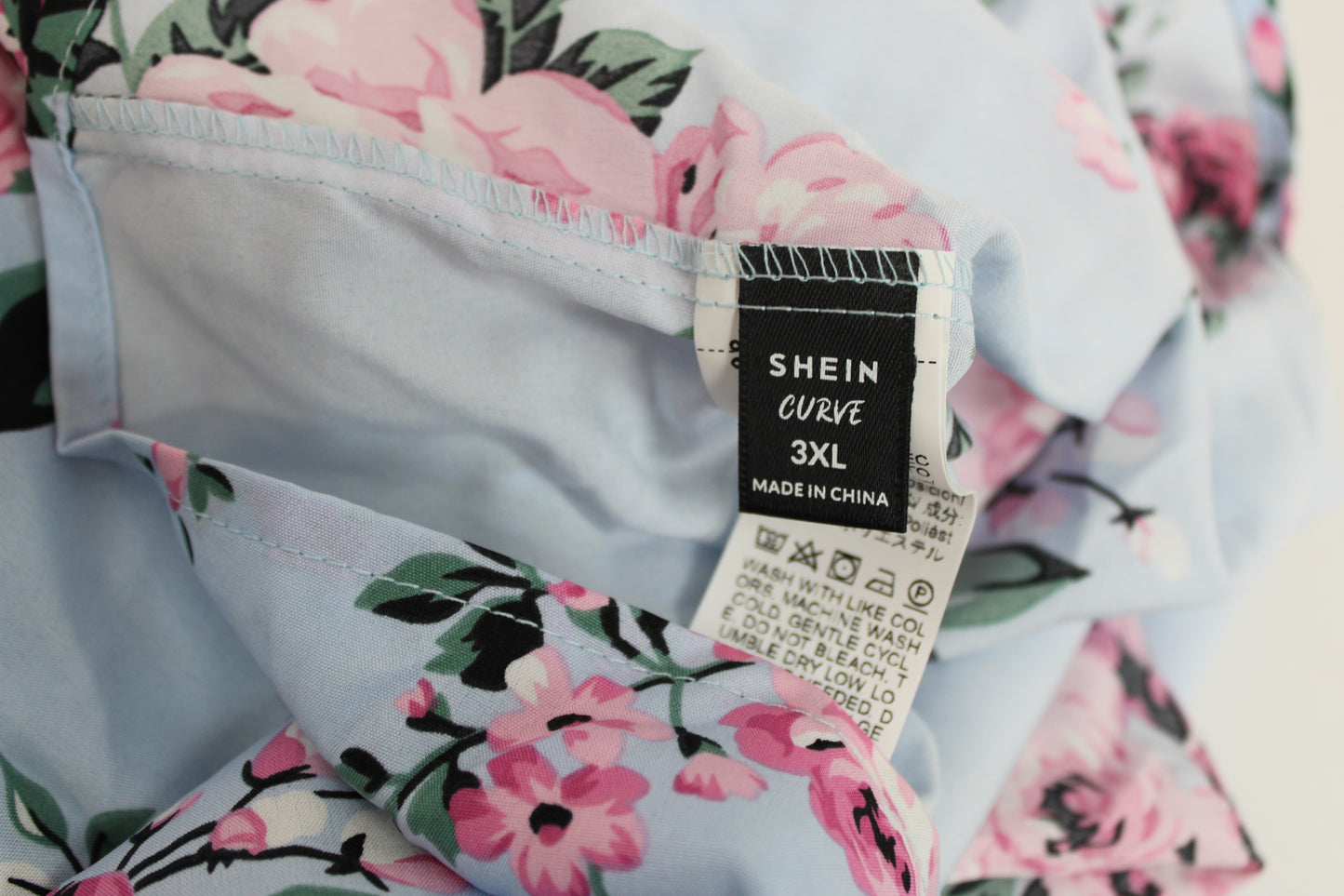 SHIEN Curve Short Sleeve Floral Blouse, Blue/Pink, Women’s XXXL