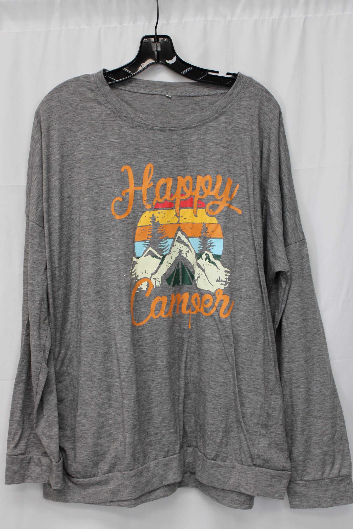 Men’s Happy Camper Long Sleeve T-Shirt, Gray, Men’s XXL