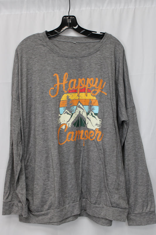 Men’s Happy Camper Long Sleeve T-Shirt, Gray, Men’s XXL
