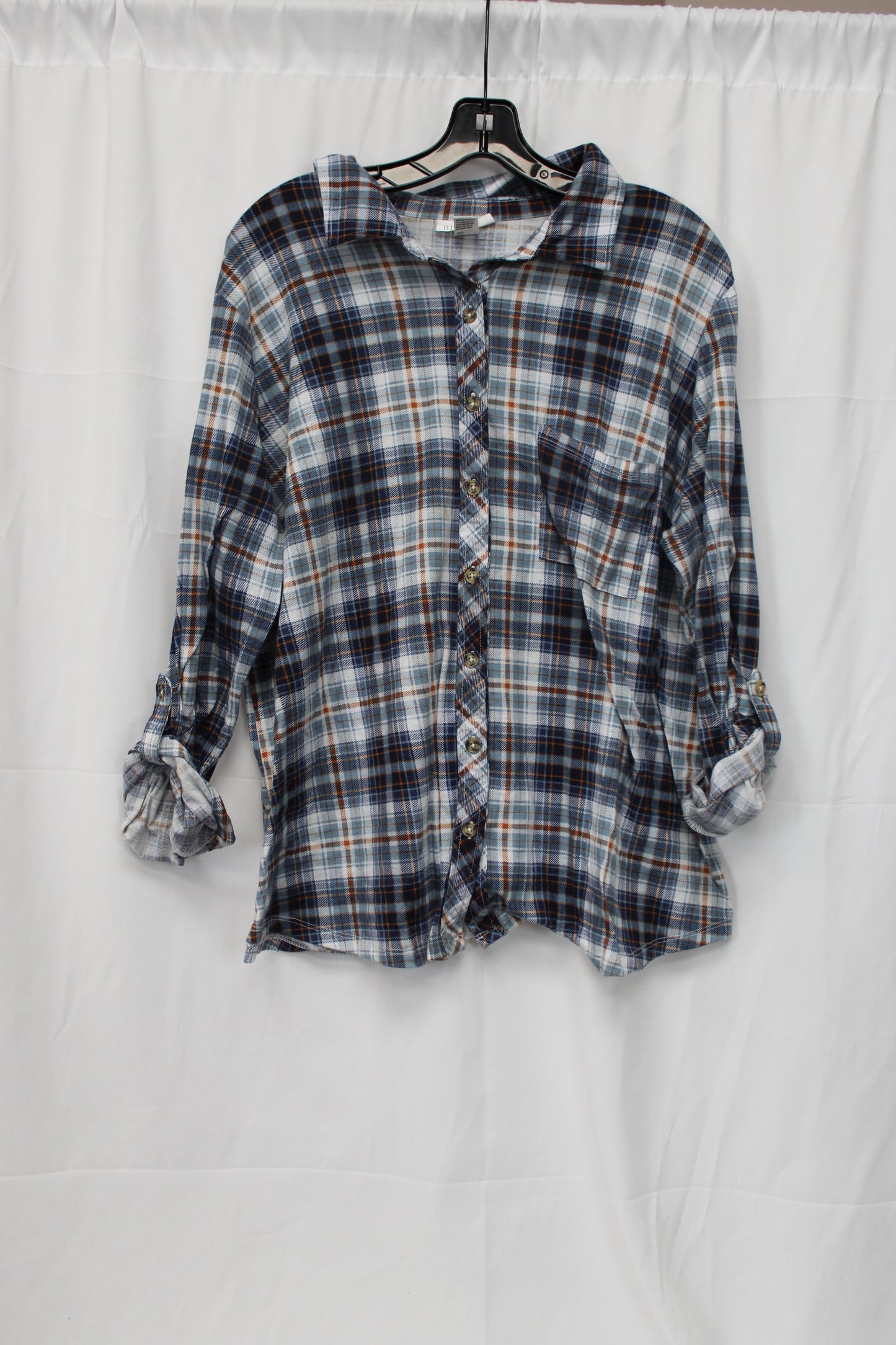 Just Be Long Sleeve Flannel T-Shirt, Blue, Women’s XXL