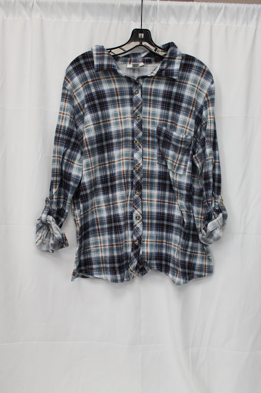 Just Be Long Sleeve Flannel T-Shirt, Blue, Women’s XXL