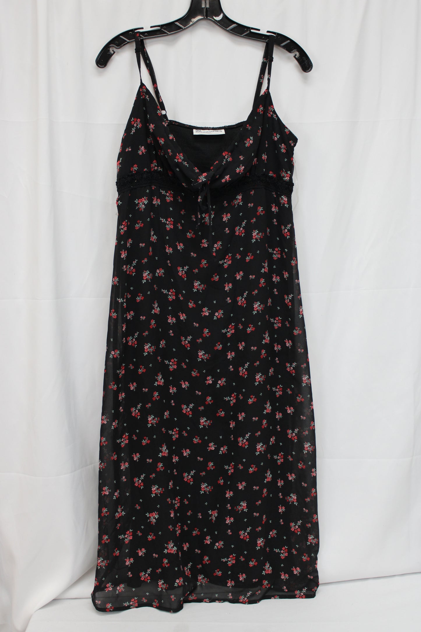 No Boundaries Floral Spaghetti Strap Dress, Black, Women’s L