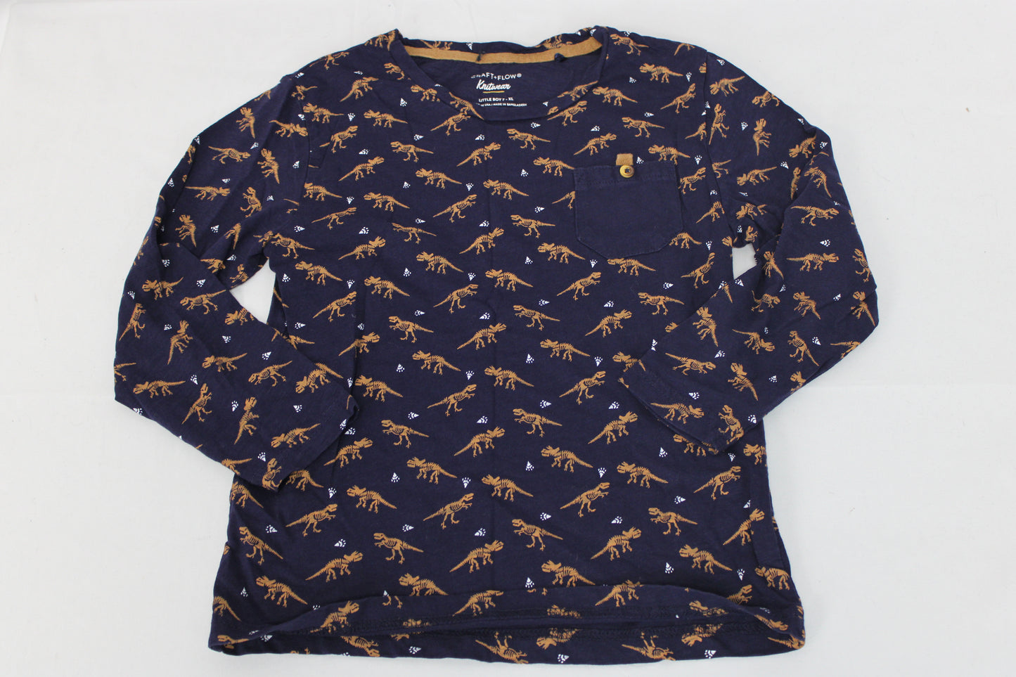 Craft & Flow Long Sleeve Dinosaur Shirt, Blue, Boys XL