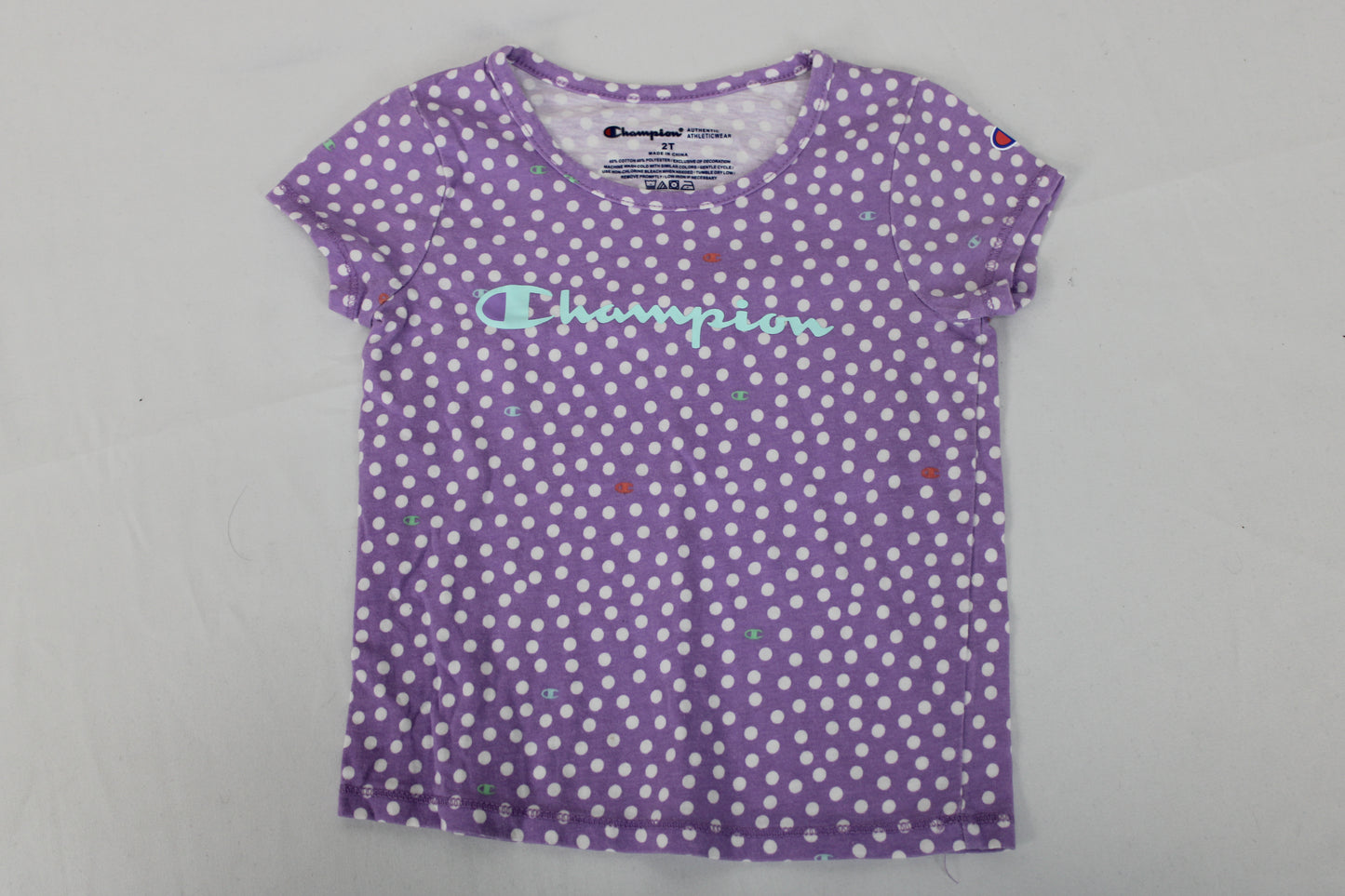 Champion Polka Dot Short Sleeve Shirt, Purple, Girls 2T