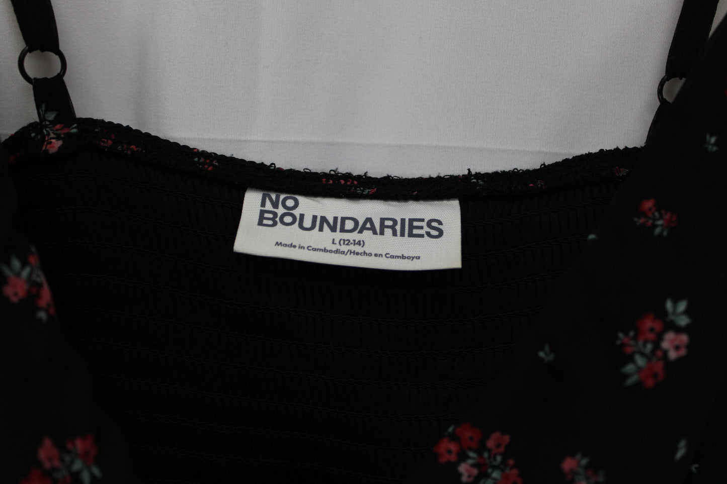 No Boundaries Floral Spaghetti Strap Dress, Black, Women’s L