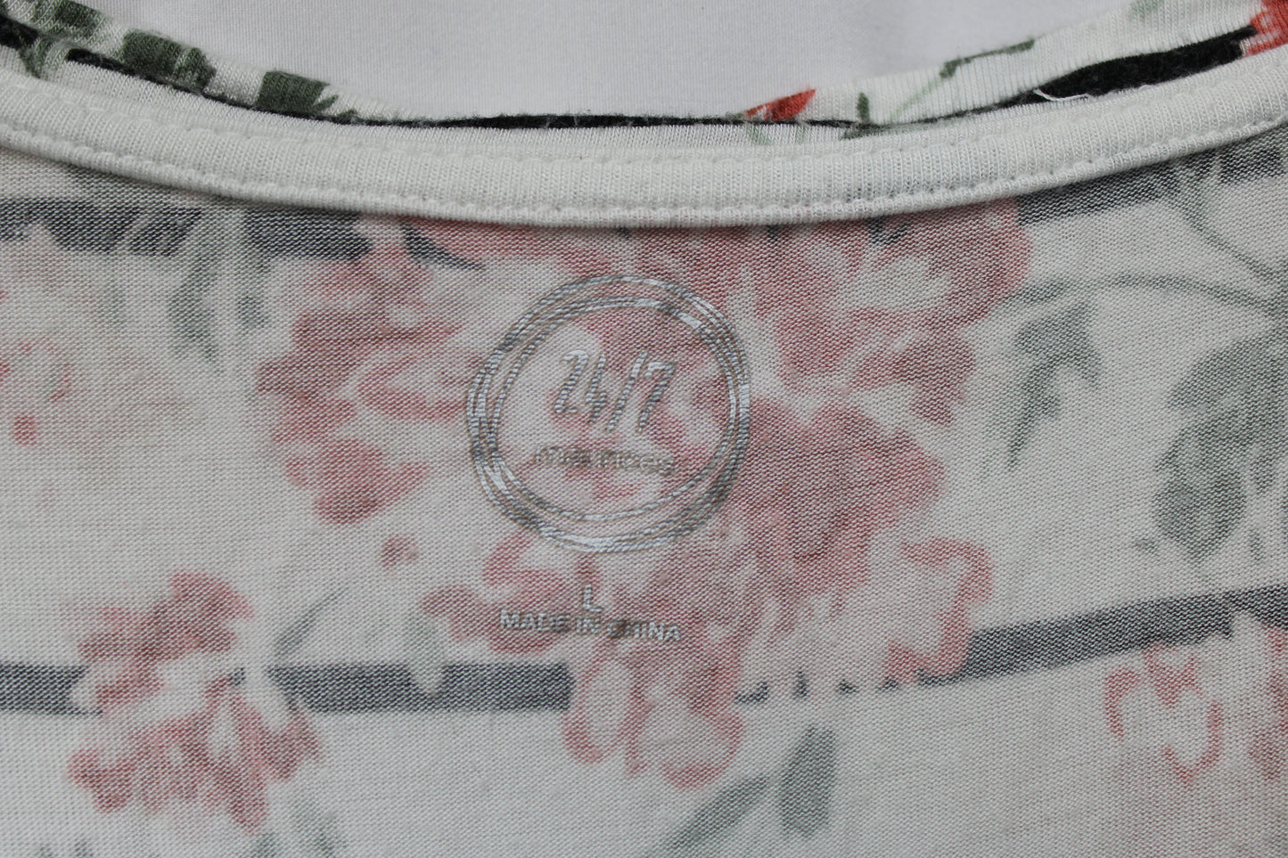Maurices 24/7 Floral Striped Short Sleeve T-Shirt, White, Women’s L