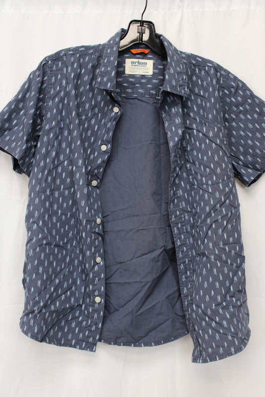 Urban Pipeline Short Sleeve Patterned Button Up, Blue. Youth XL