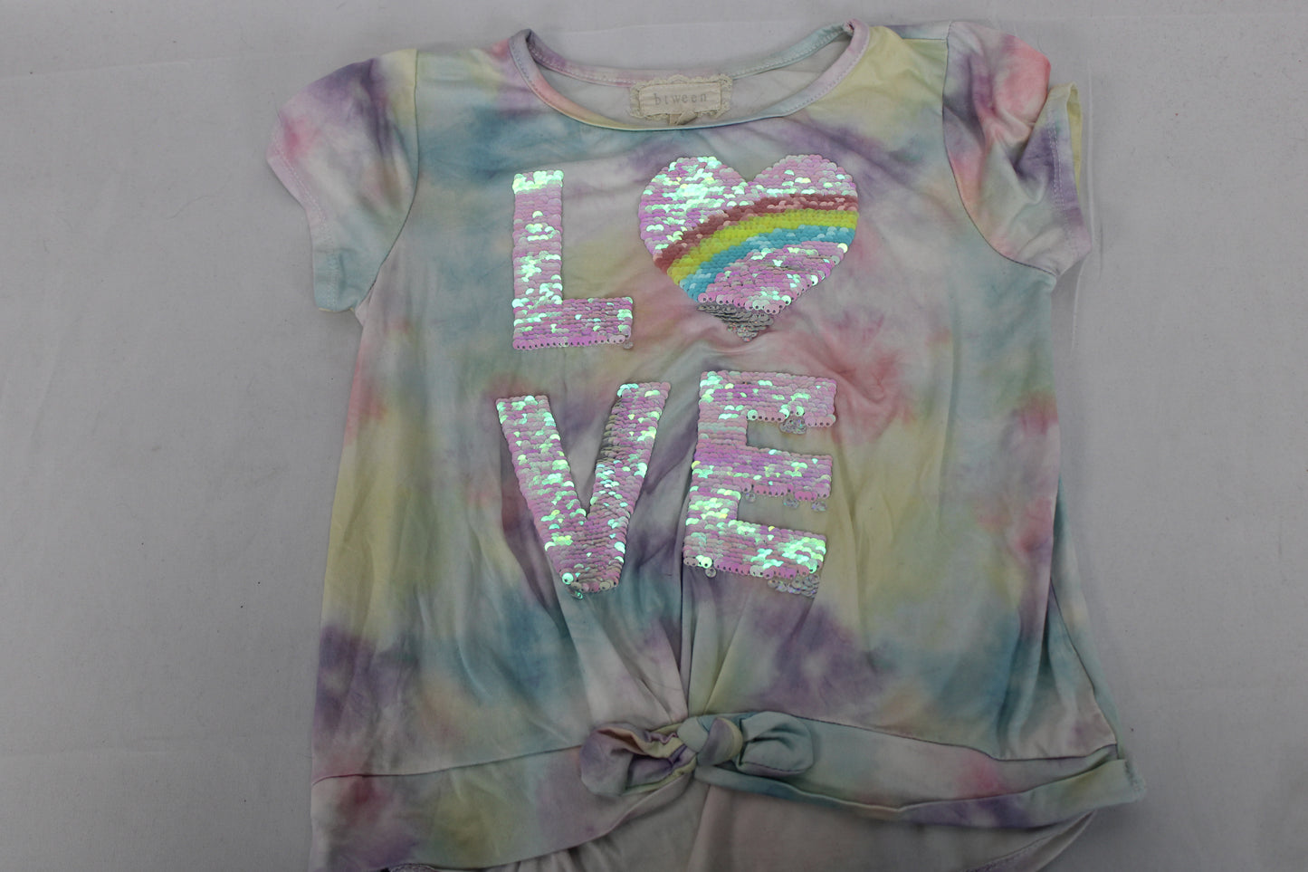 Btween Tie Dye Sequin Love T-Shirt, Girls 7