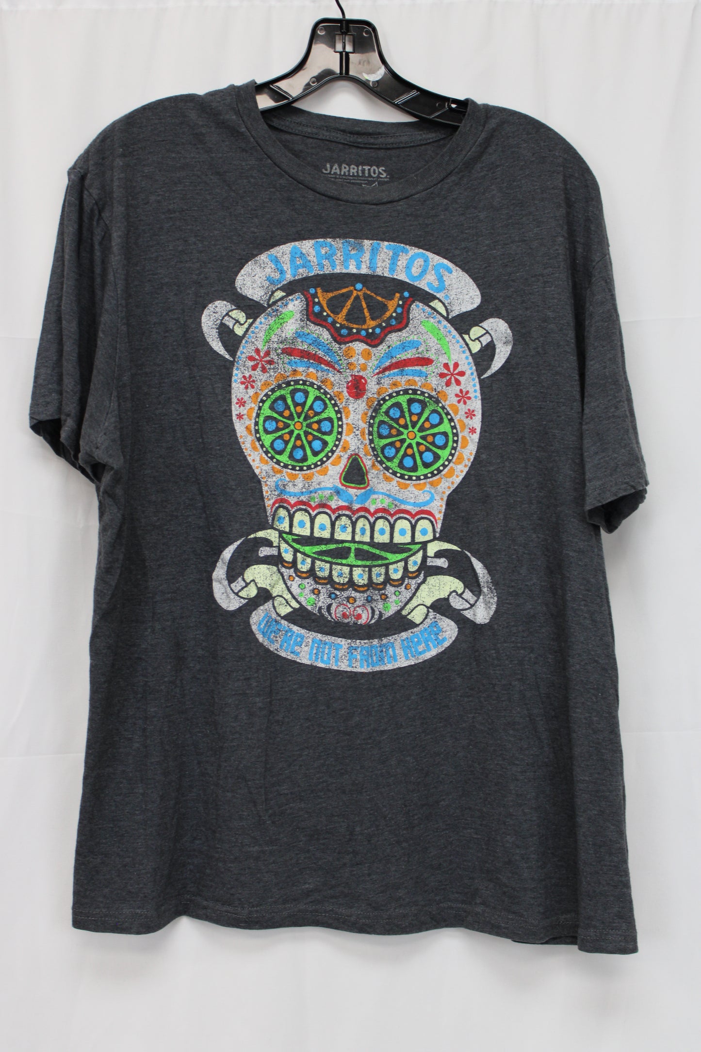 Jarritos Skull Short Sleeve T-Shirt, Gray, Men’s XL