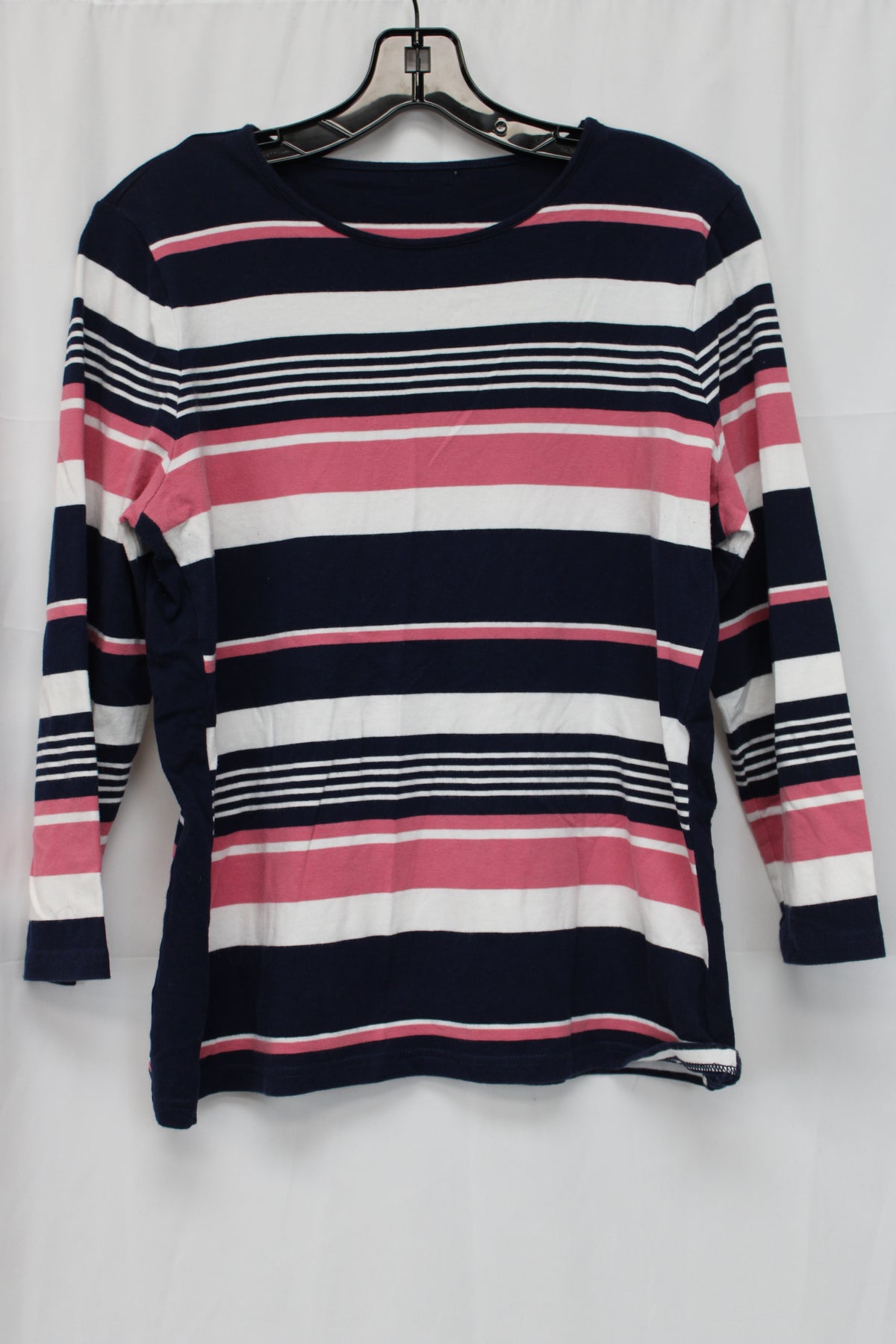 Women’s Striped Quarter Length T-shirt, Pink/Navy, L
