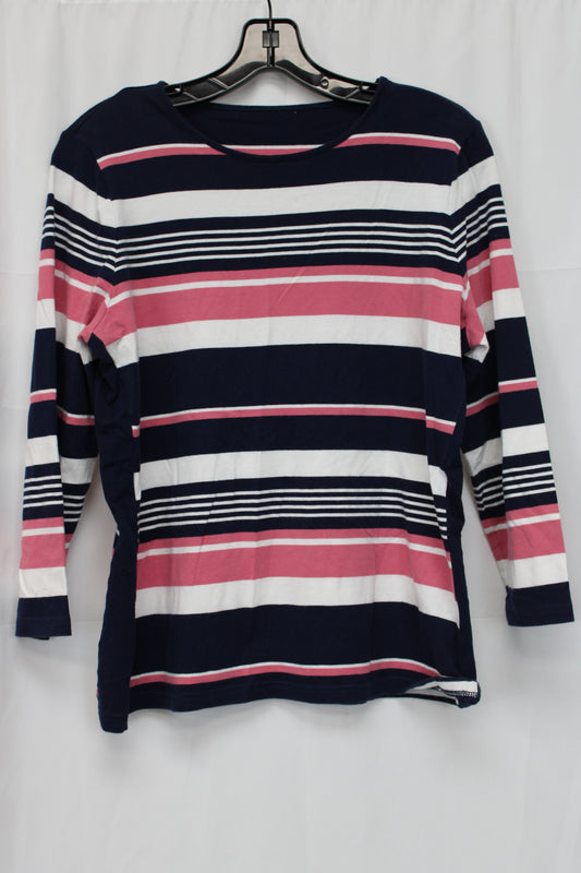 Women’s Striped Quarter Length T-shirt, Pink/Navy, L