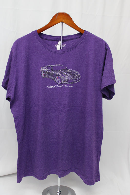 Live & Tell National Corvette Museum Sequin T-Shirt, Purple, Women’s XXL